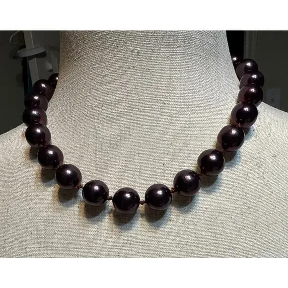 Vintage Carolee Burgundy Knotted Simulated Pearl Choker